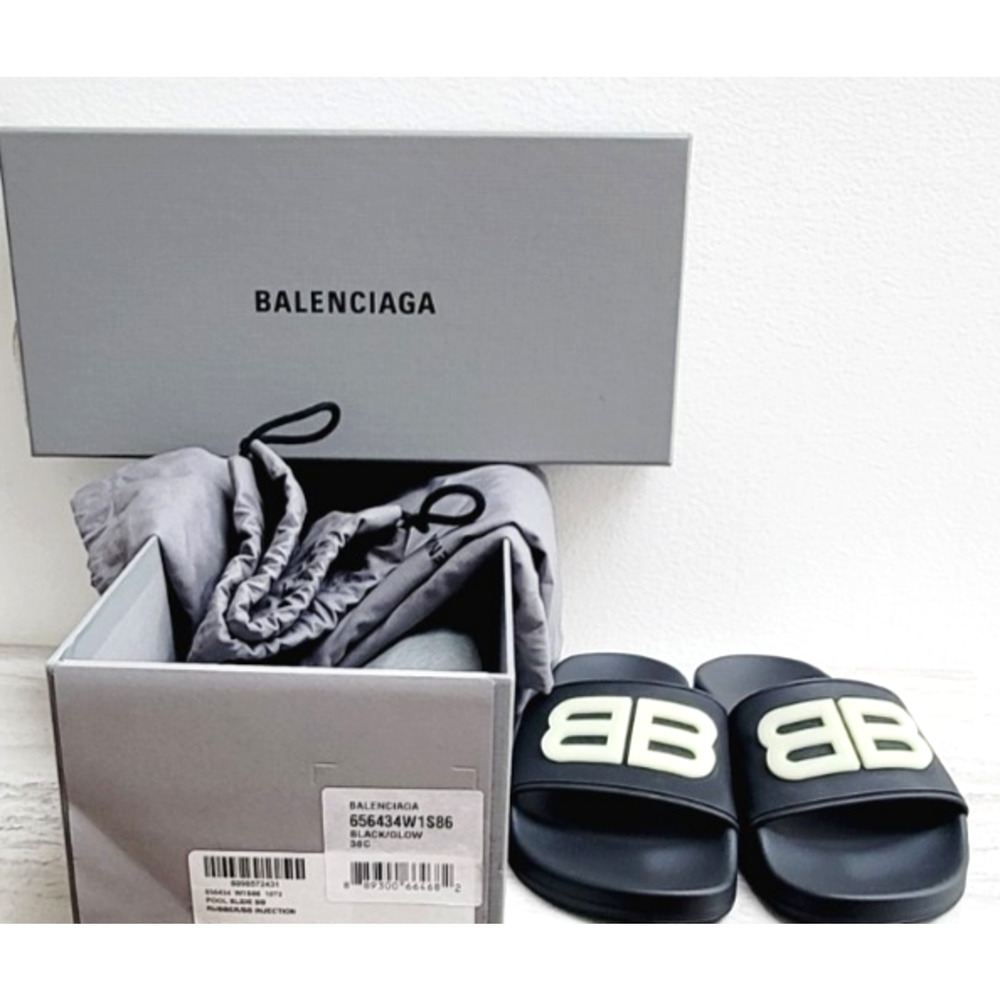 Balenciaga Black Slides with Off-White BB Logo